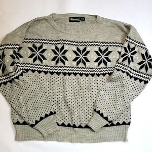 Vintage Townsley grey Fair Isle Snowflake Sweater L Acrylic 80s Cabincore